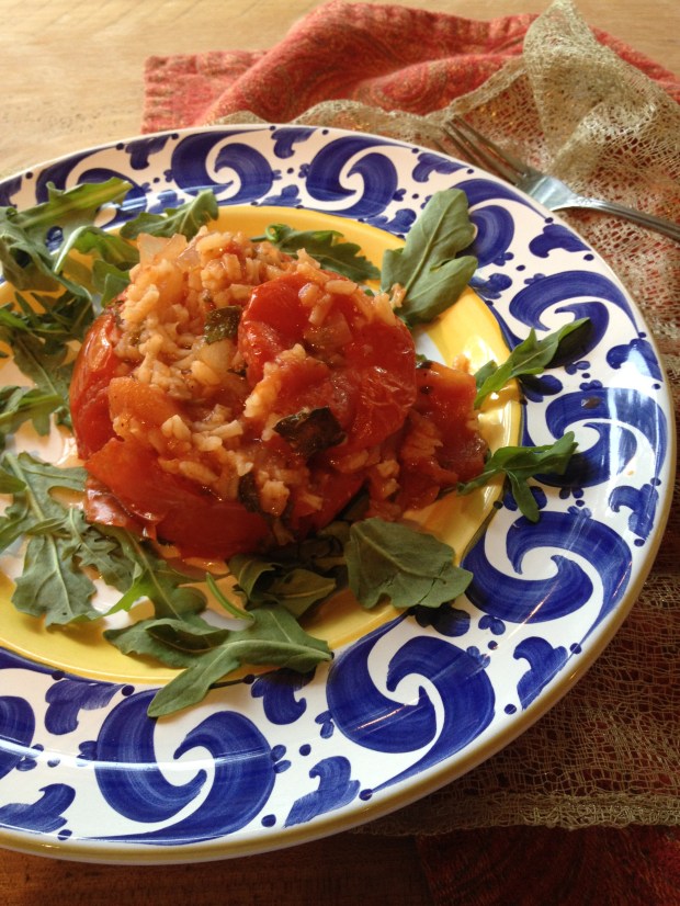 Single Stuffed Tomato on plate